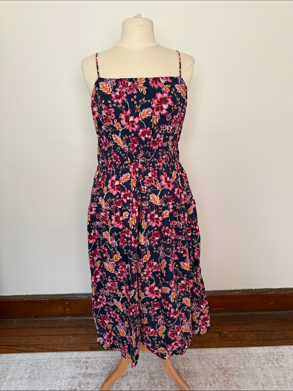 Floral Navy Sundress with Pink & Orange Blooms